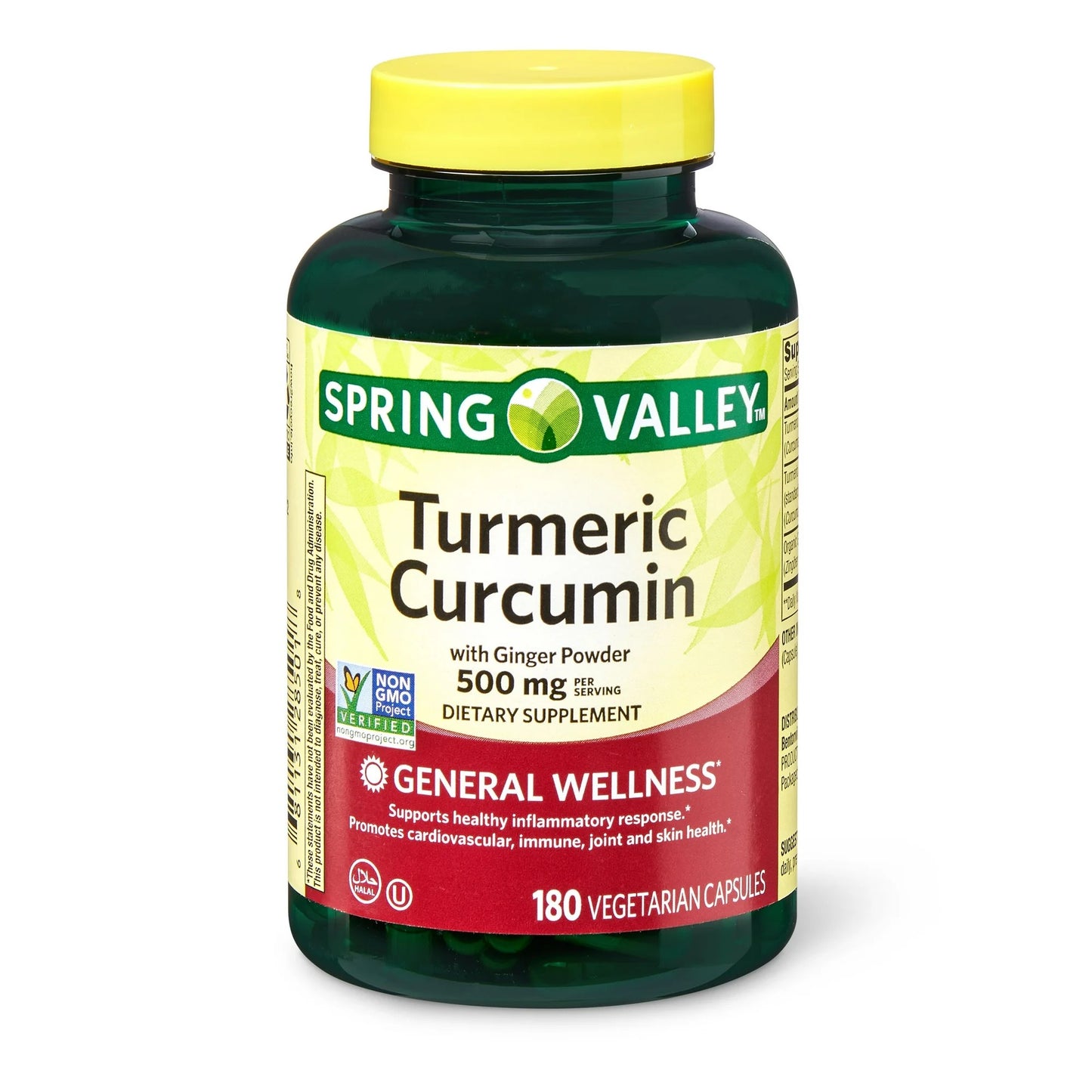 Curcumina Turmeric com Pó de Gengibre 500 mg 180 Cápsula - Spring Valley