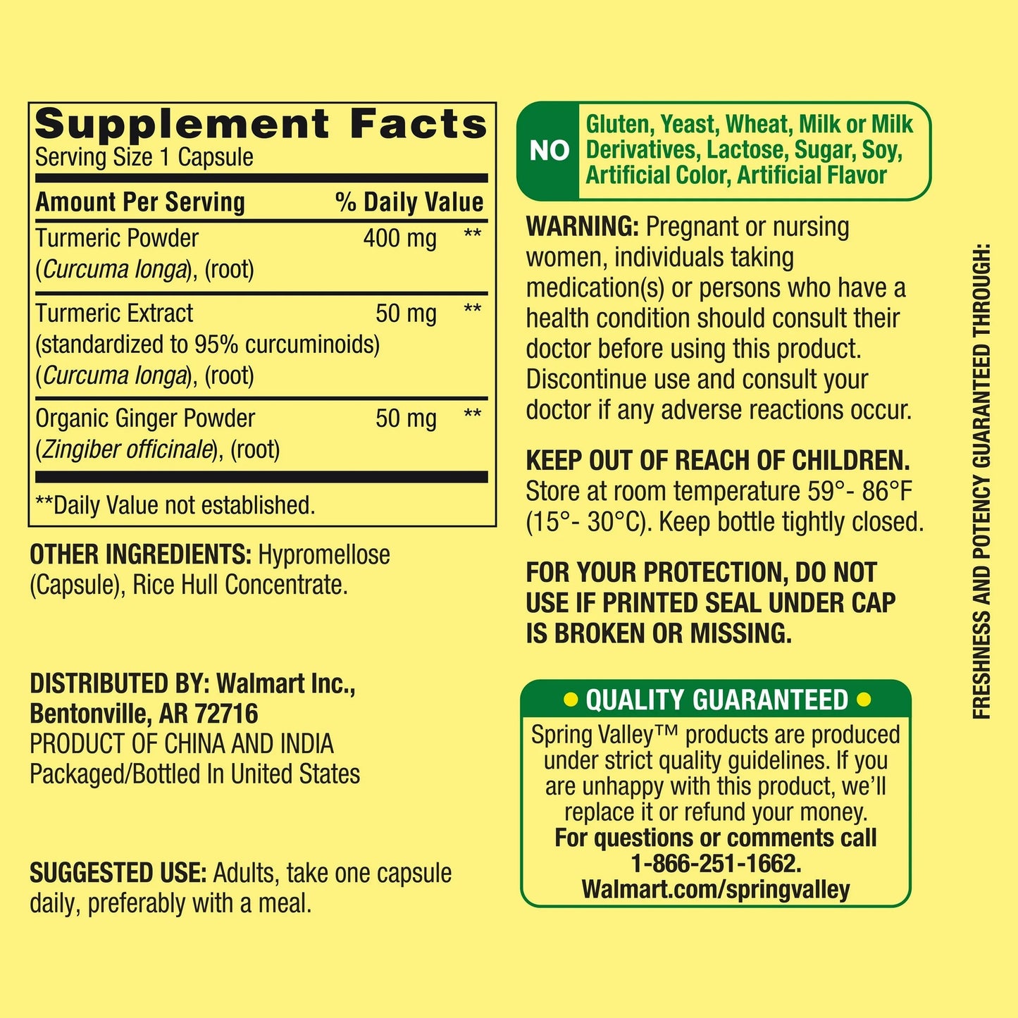 Curcumina Turmeric com Pó de Gengibre 500 mg 180 Cápsula - Spring Valley