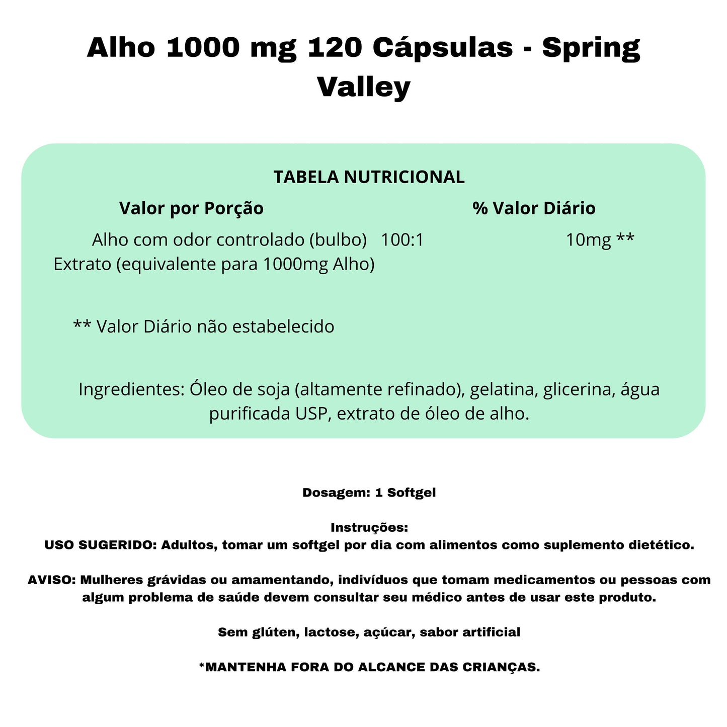 Alho 1000 mg 120 Cápsulas - Spring Valley