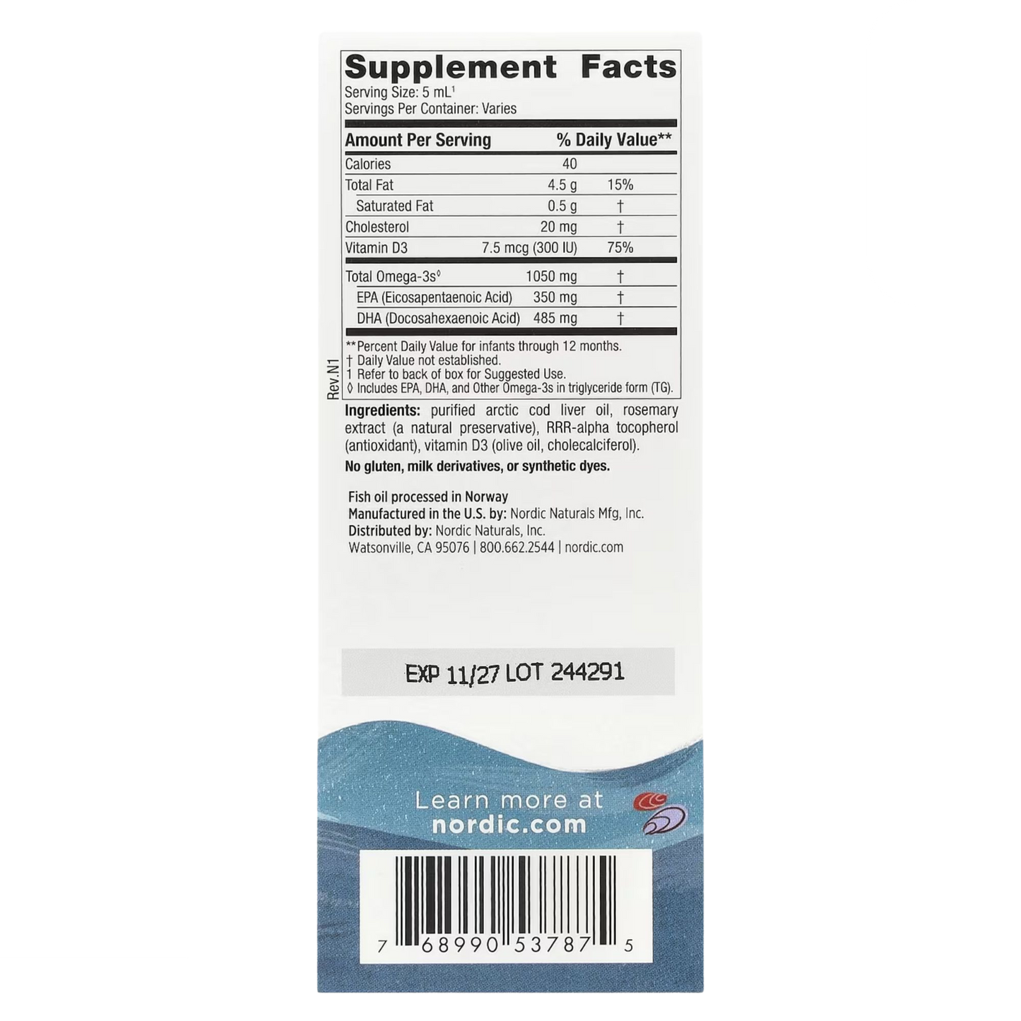 Baby's DHA, 1050 mg Ômega-3 + 300 UI de vit D3 60ml - Nordic Naturals