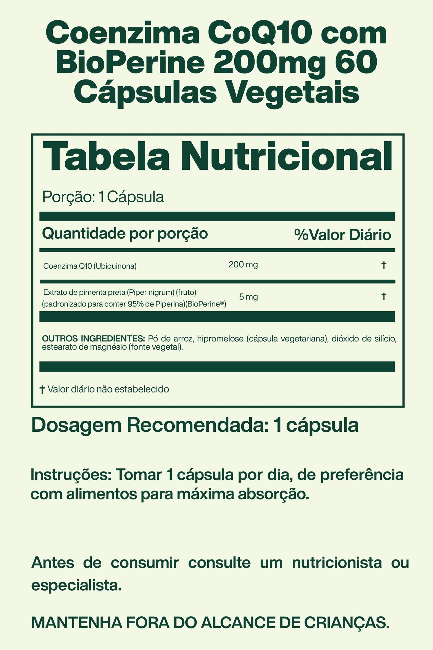Coenzima CoQ10 com BioPerine 200mg 60 Cápsulas Vegetais - Doctor's Best