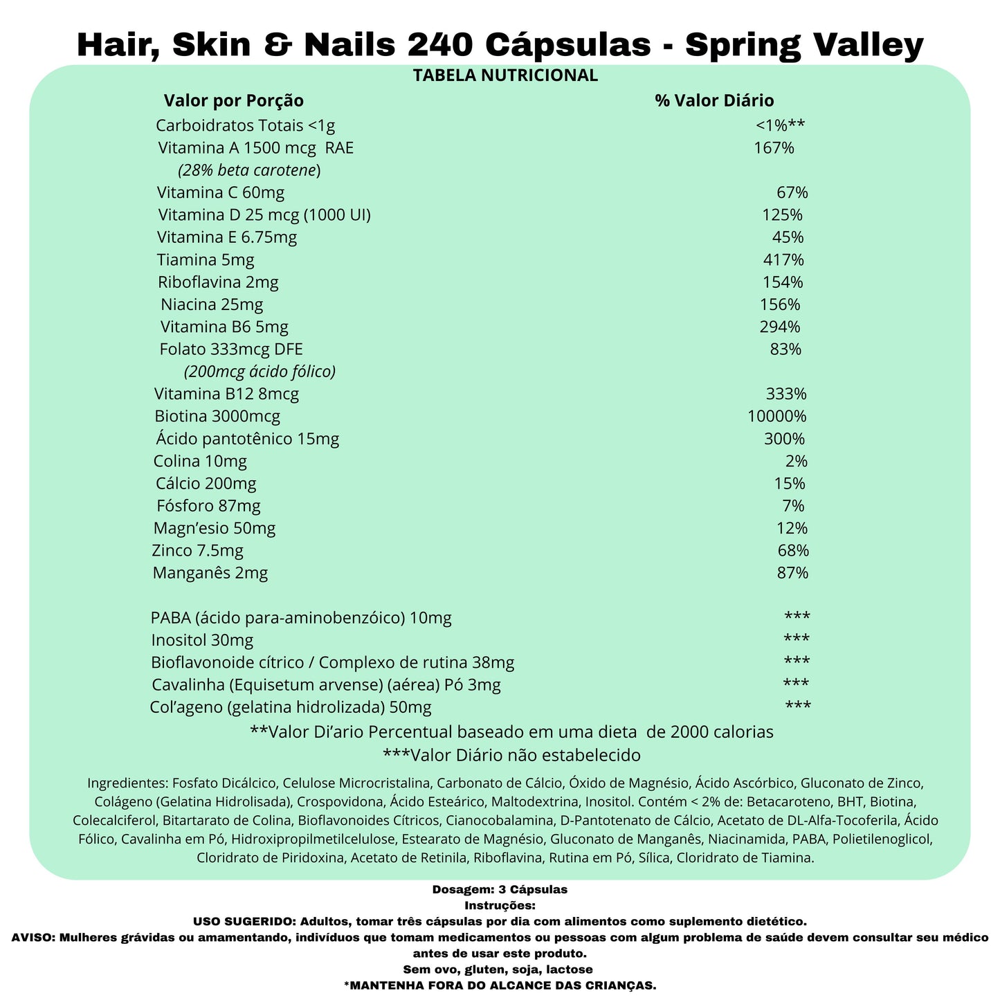 Hair, Skin & Nails 240 Cápsulas - Spring Valley