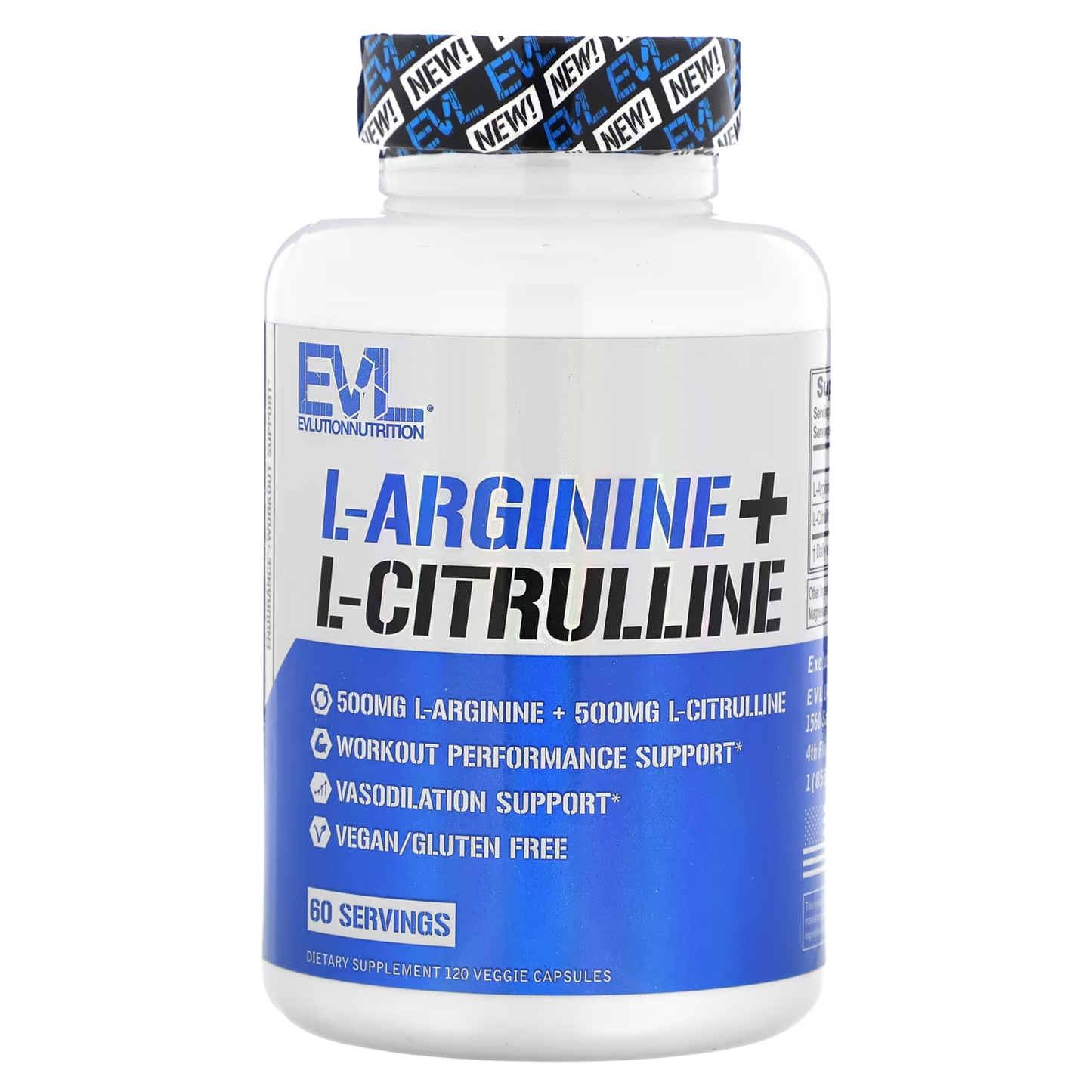 L-Arginina + L-Citrulina 120 Cápsulas Vegetais - EVLution Nutrition