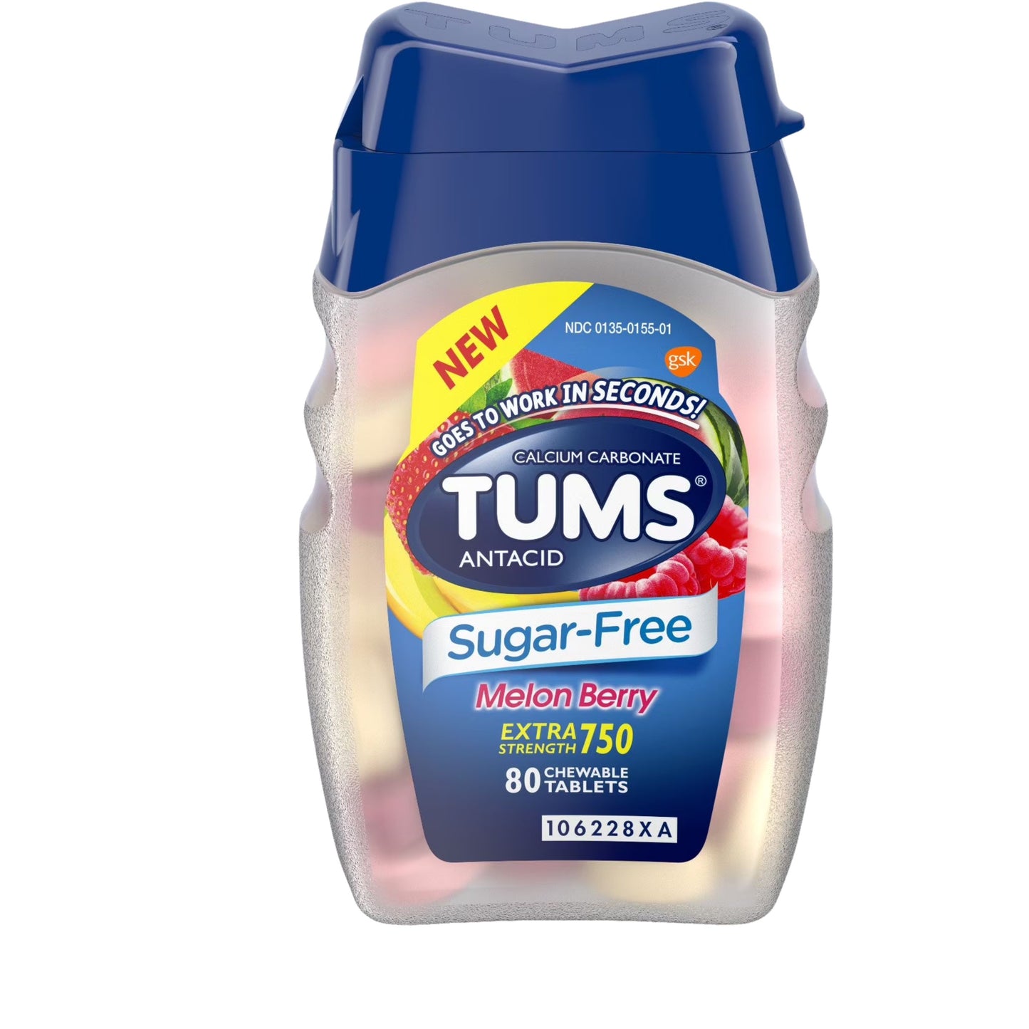 Sugar Free Anti Ácido Tabletes Mastigáveis, Melon Berry , 80 Tabletes - Tums