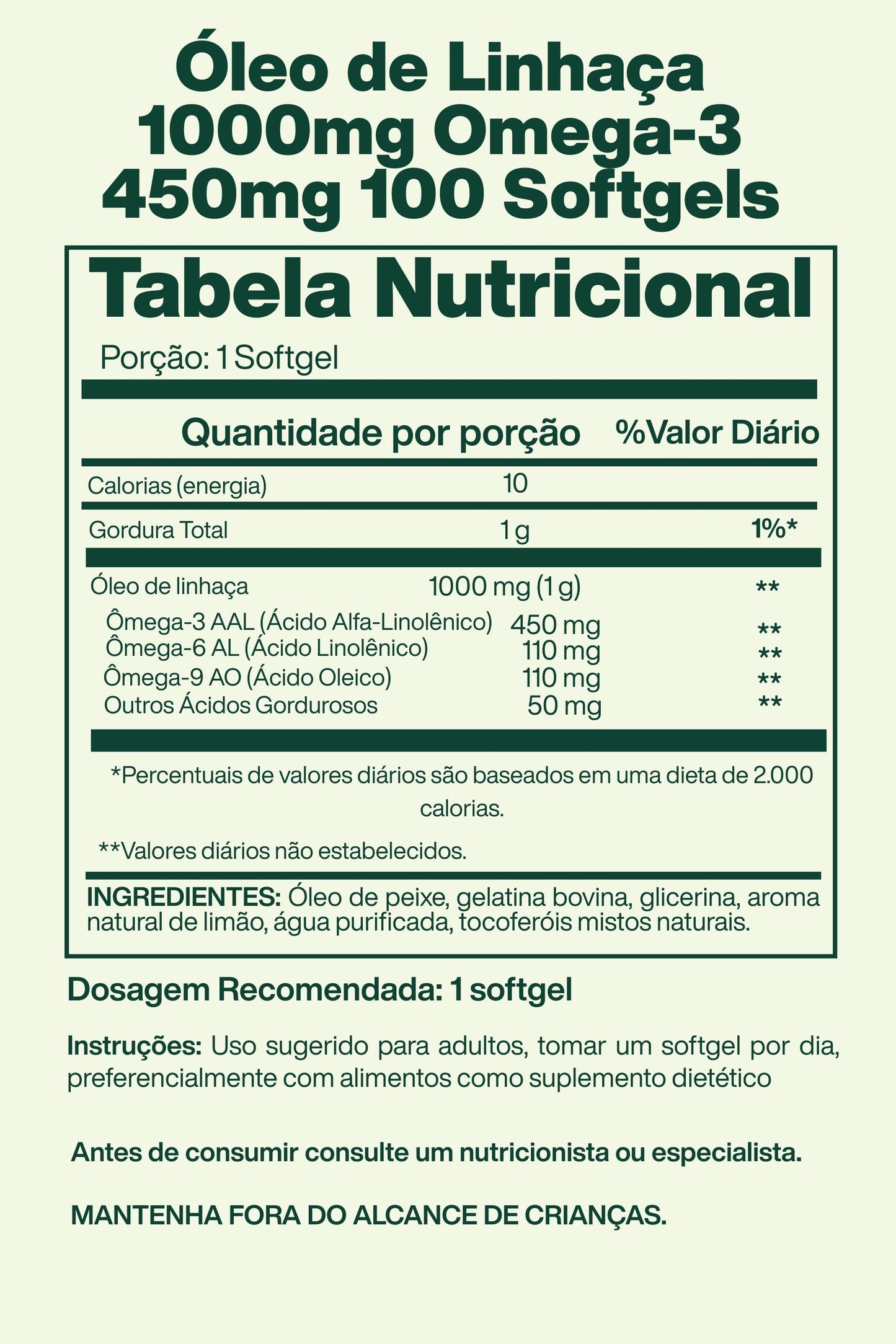 Óleo de Linhaça 1000mg Omega-3 450mg 100 Softgels - Spring Valley