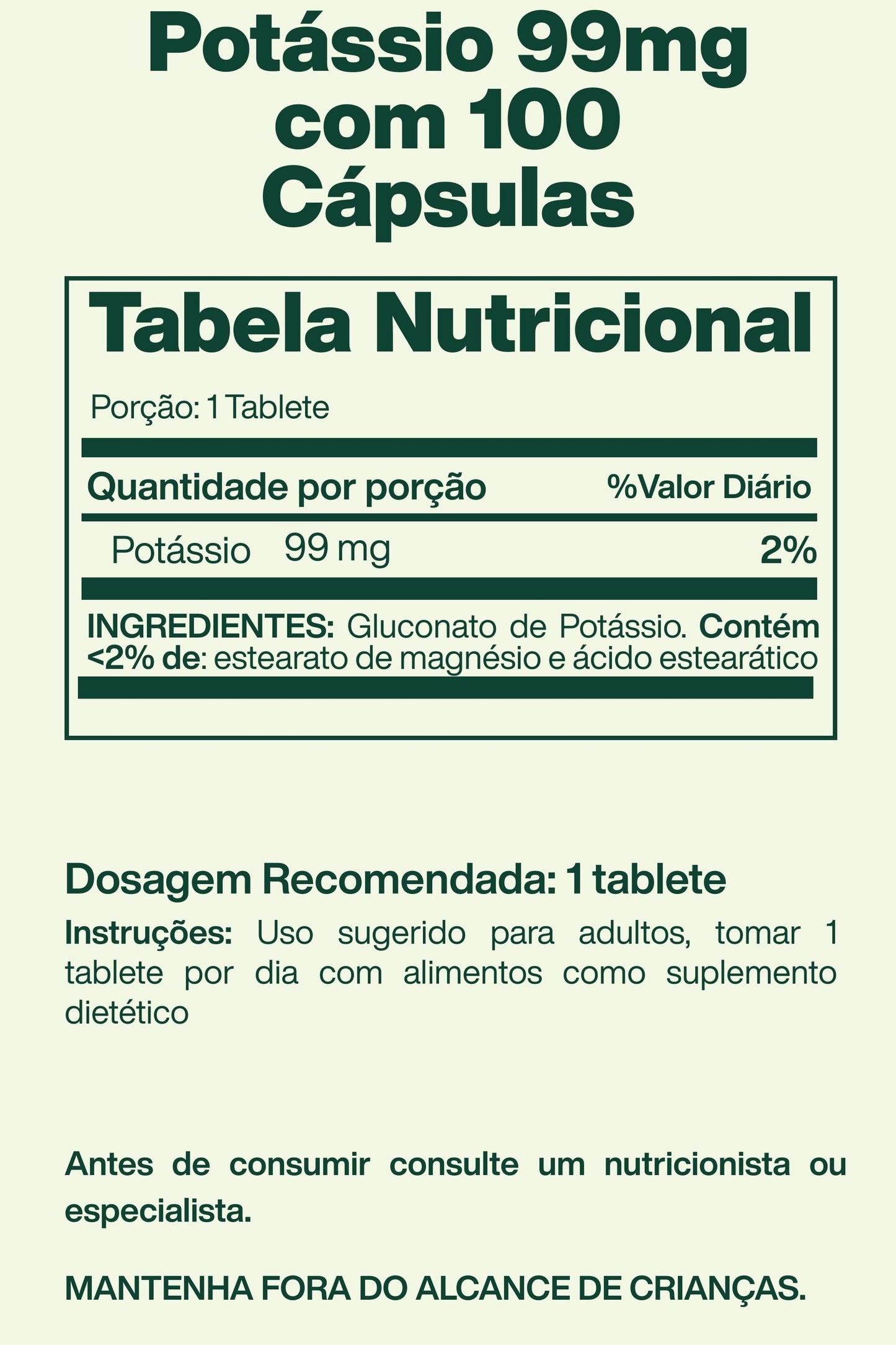 Potássio 99mg 100 Cápsulas - Spring Valley