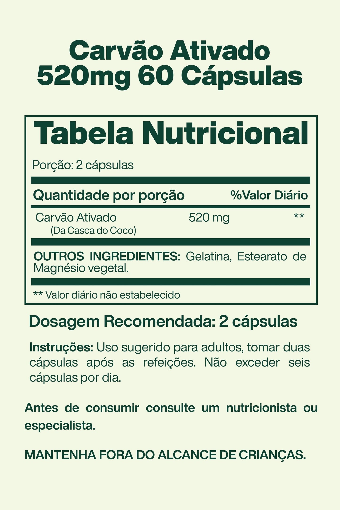 Carvão Ativado 520mg 60 Cápsulas - Spring Valley
