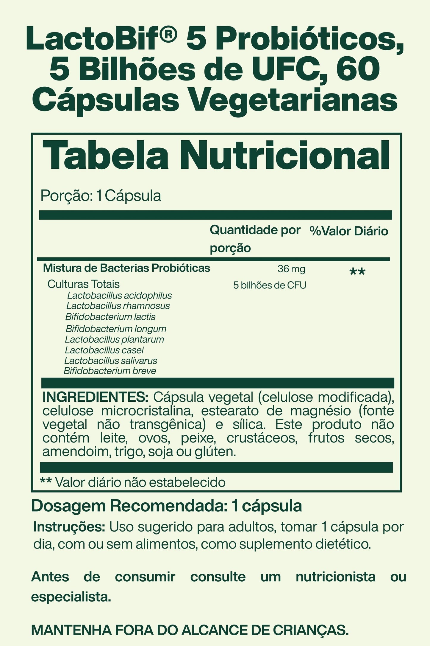 LactoBif® 5 Probióticos, 5 Bilhões de UFC, 60 Cápsulas Vegetarianas - California Gold Nutrition