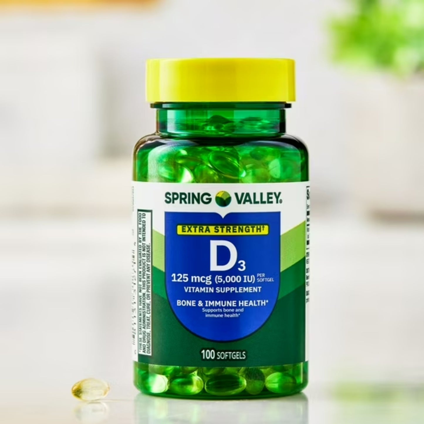 Vitamina D3, 125 mcg, 5.000 iu com 100 Softgel - Spring Valley