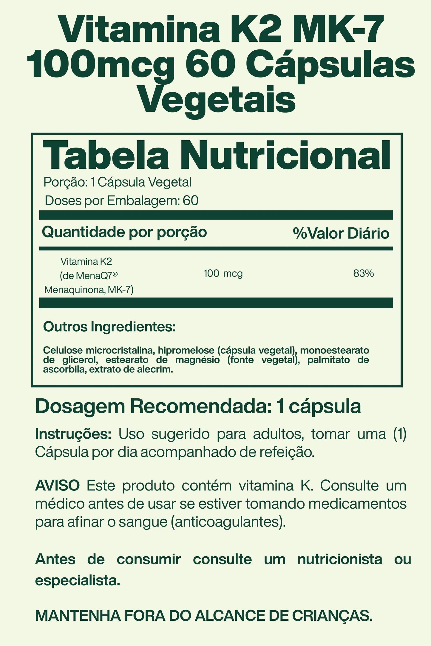 Vitamina K2 MK-7 100mcg 60 Cápsulas Vegetais - Doctor's Best