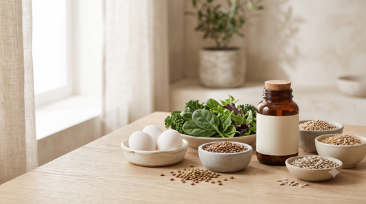 Ovos, folhas verdes, grãos integrais e lentilhas — fontes alimentares das vitaminas do complexo B
