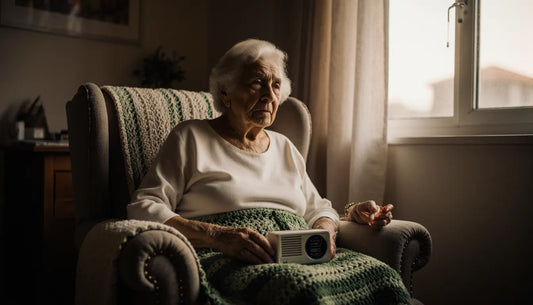 Senhora de 71 anos ouvindo rádio de madrugada, cena de melatonina para idosos