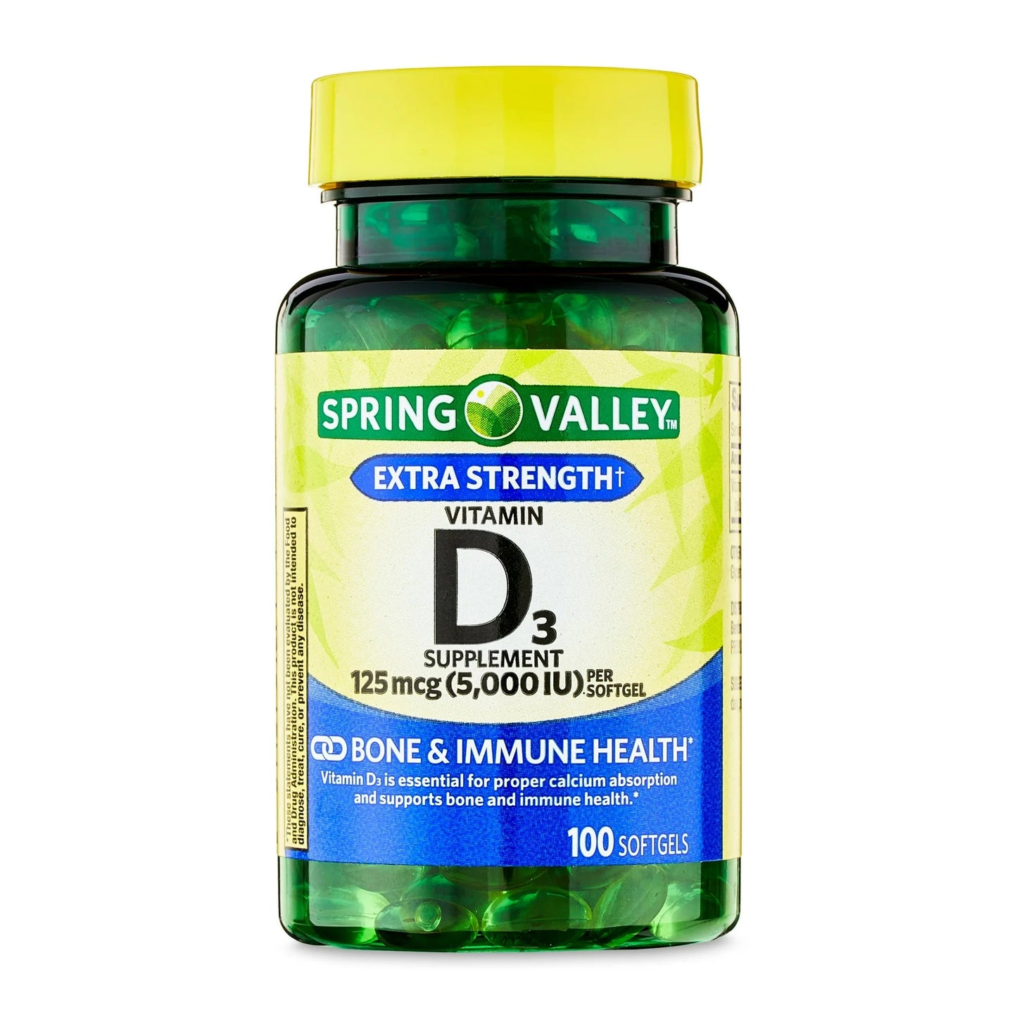 Vitamina D3, 125 mcg, 5.000 iu com 100 Softgel - Spring Valley