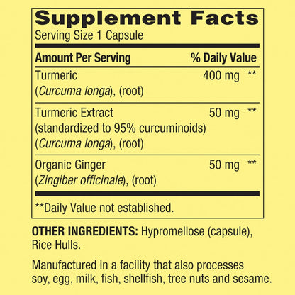 Curcumina Turmeric com Pó de Gengibre 500 mg 250 Cápsula - Spring Valley