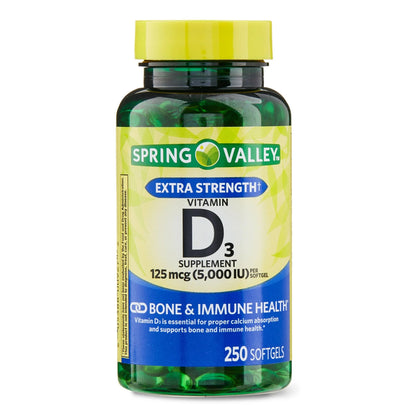 Vitamina D3, 125 mcg, 5.000 iu com 250 Softgel - Spring Valley