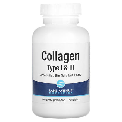 Colageno Hidrolisado Tipos 1 e 3 1.000 mg 60 Tabletes - Lake Avenue Nutrition