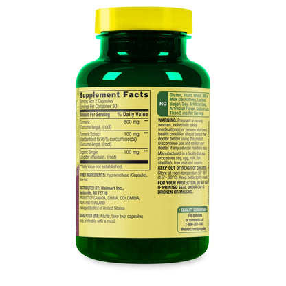 Curcumina Turmeric com Pó de Gengibre 1000 mg 60 Cápsula - Spring Valley