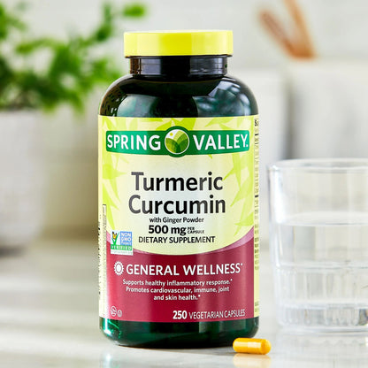 Curcumina Turmeric com Pó de Gengibre 500 mg 250 Cápsula - Spring Valley