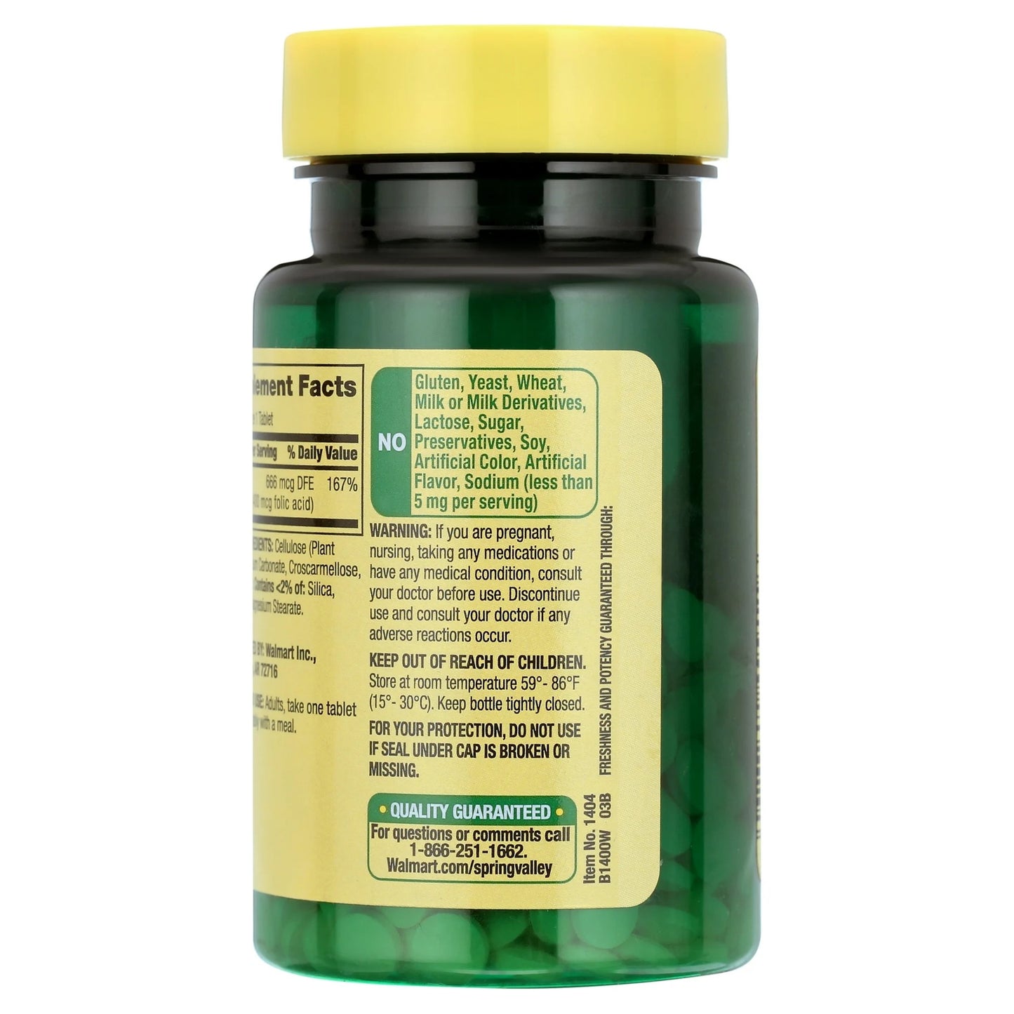 Folato 400mcg com 250 Tabletes - Spring Valley