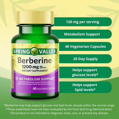 Berberina 1200mg 40 Cápsulas - Spring Valley