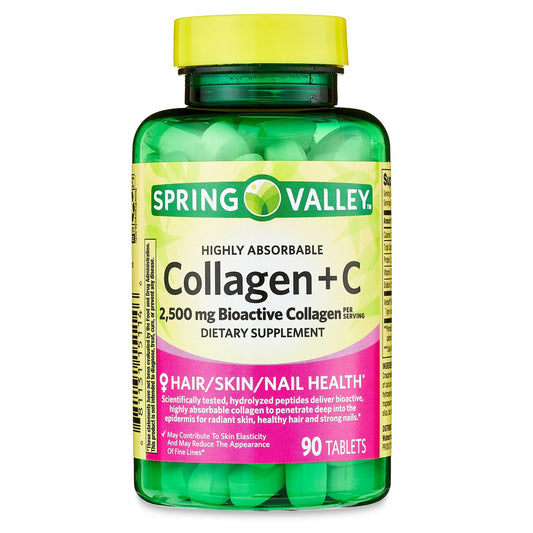 Colágeno + Vitamina C Altamente Absorvível 2.500mg 90 Tabletes - Spring Valley