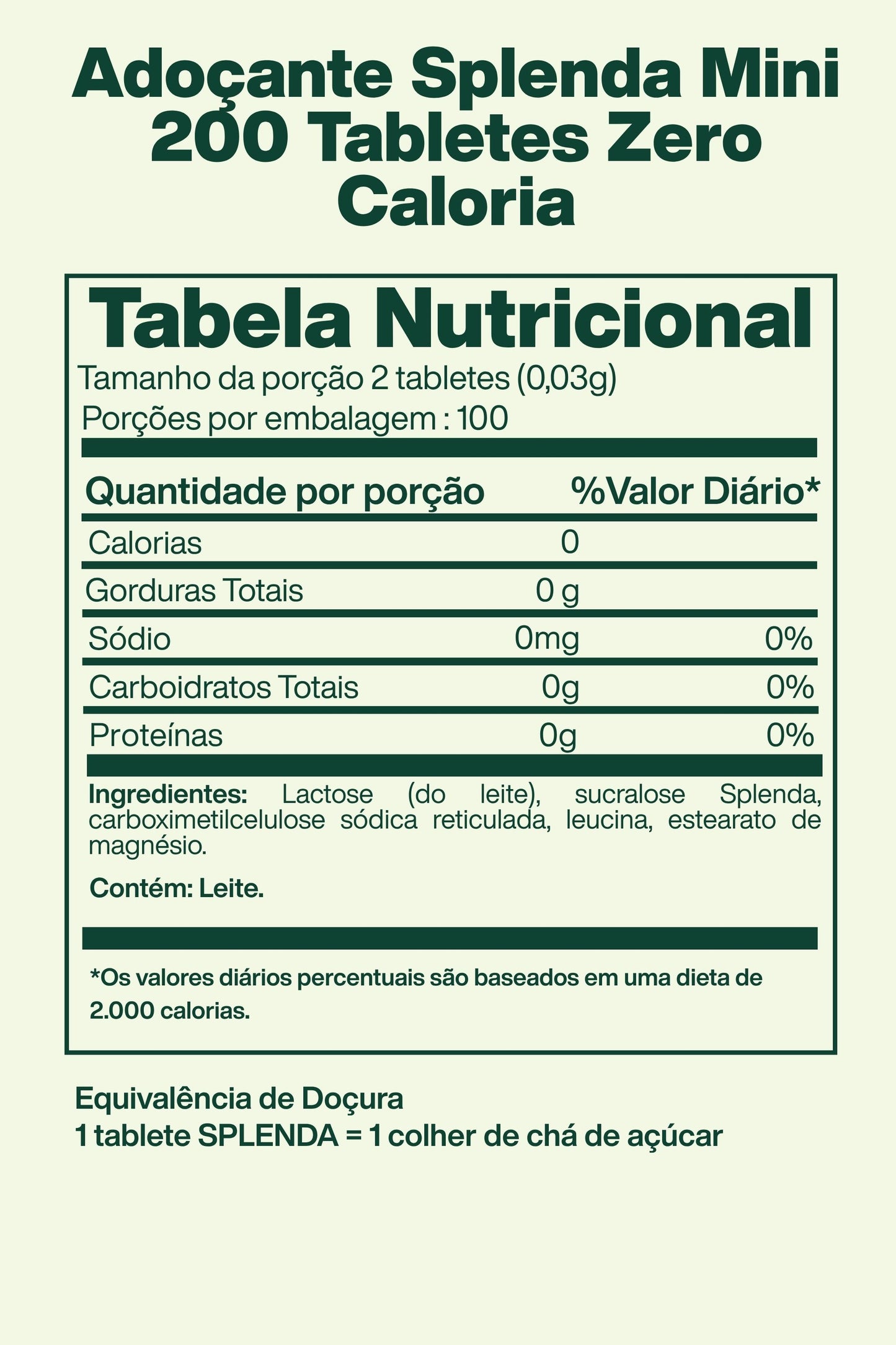 Adoçante Splenda Mini 200 Tabletes Zero Caloria