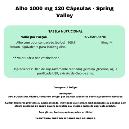 Alho 1000 mg 120 Cápsulas - Spring Valley