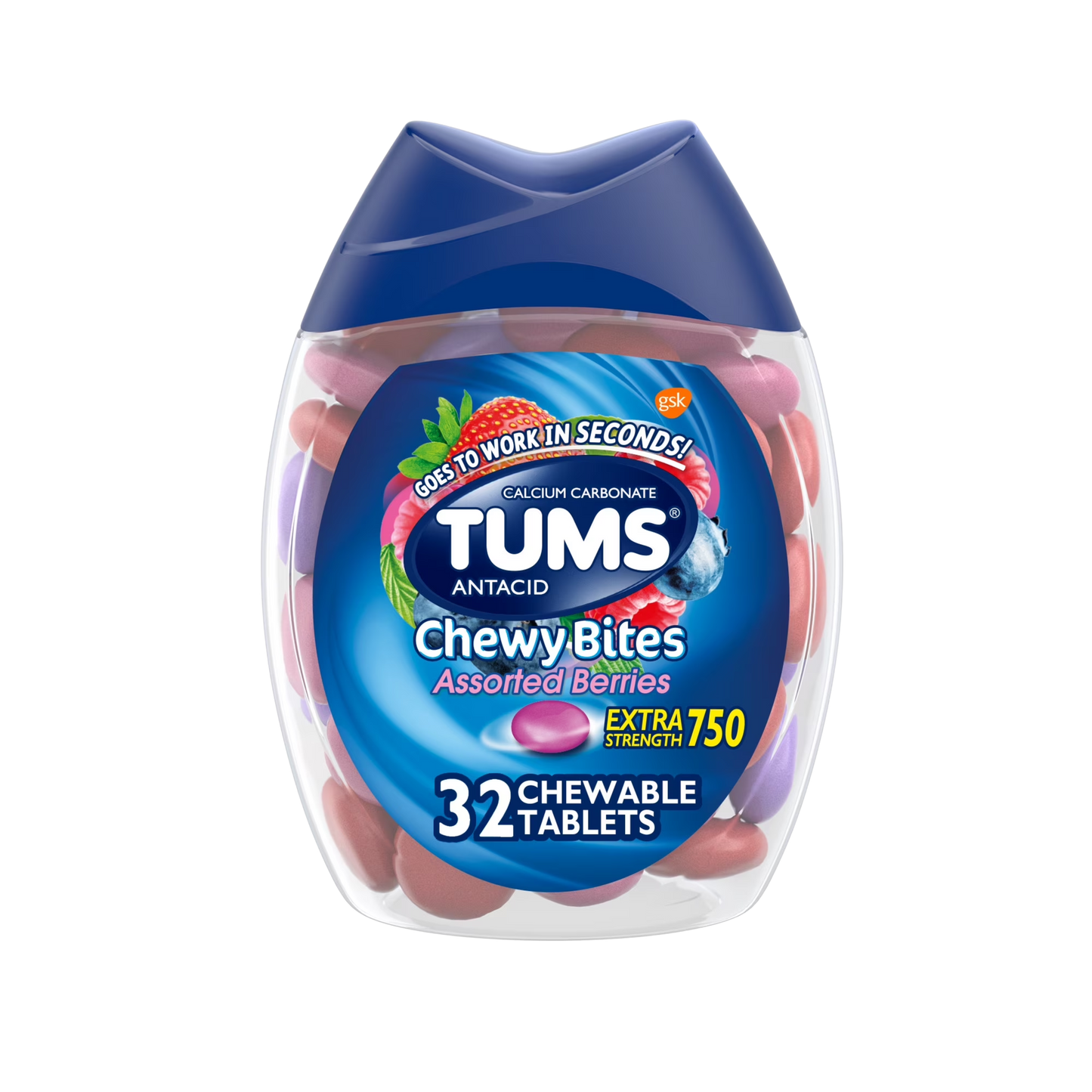 Anti Ácido Tabletes Mastigáveis, Assorted Berries , 32 Tabletes - Tums