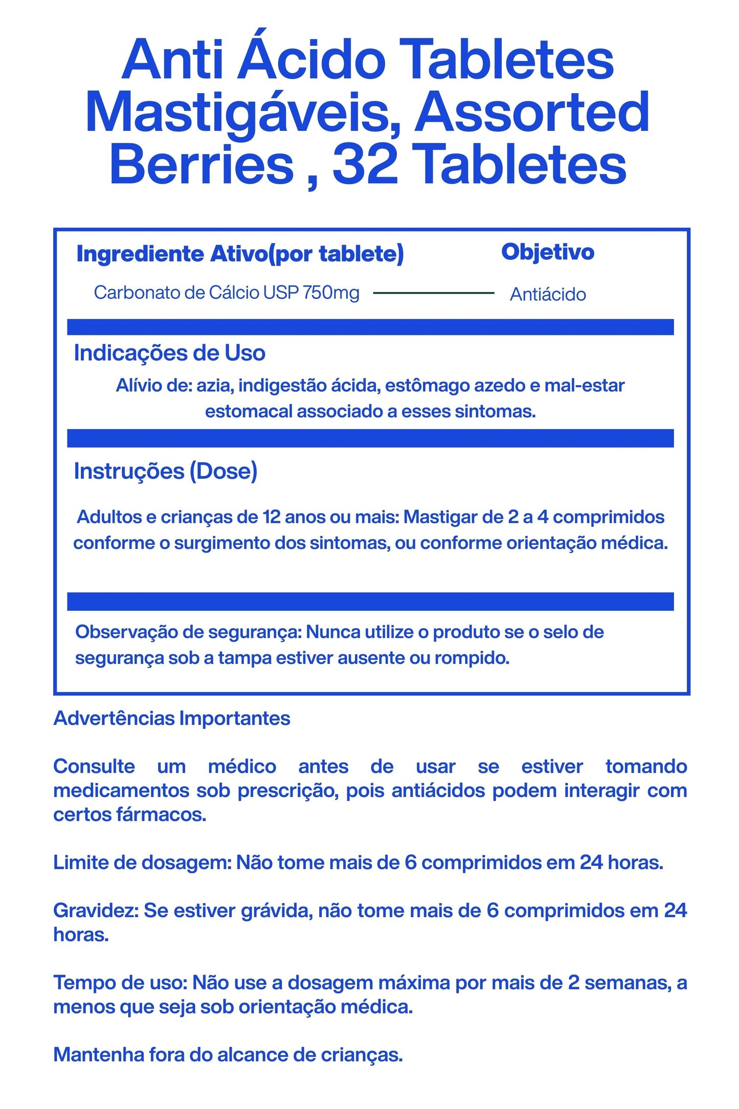 Anti Ácido Tabletes Mastigáveis, Assorted Berries , 32 Tabletes - Tums
