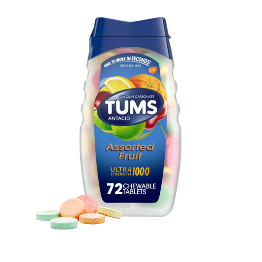 Anti Ácido Tabletes Mastigáveis, Assorted Fruit , 72 Tabletes - Tums