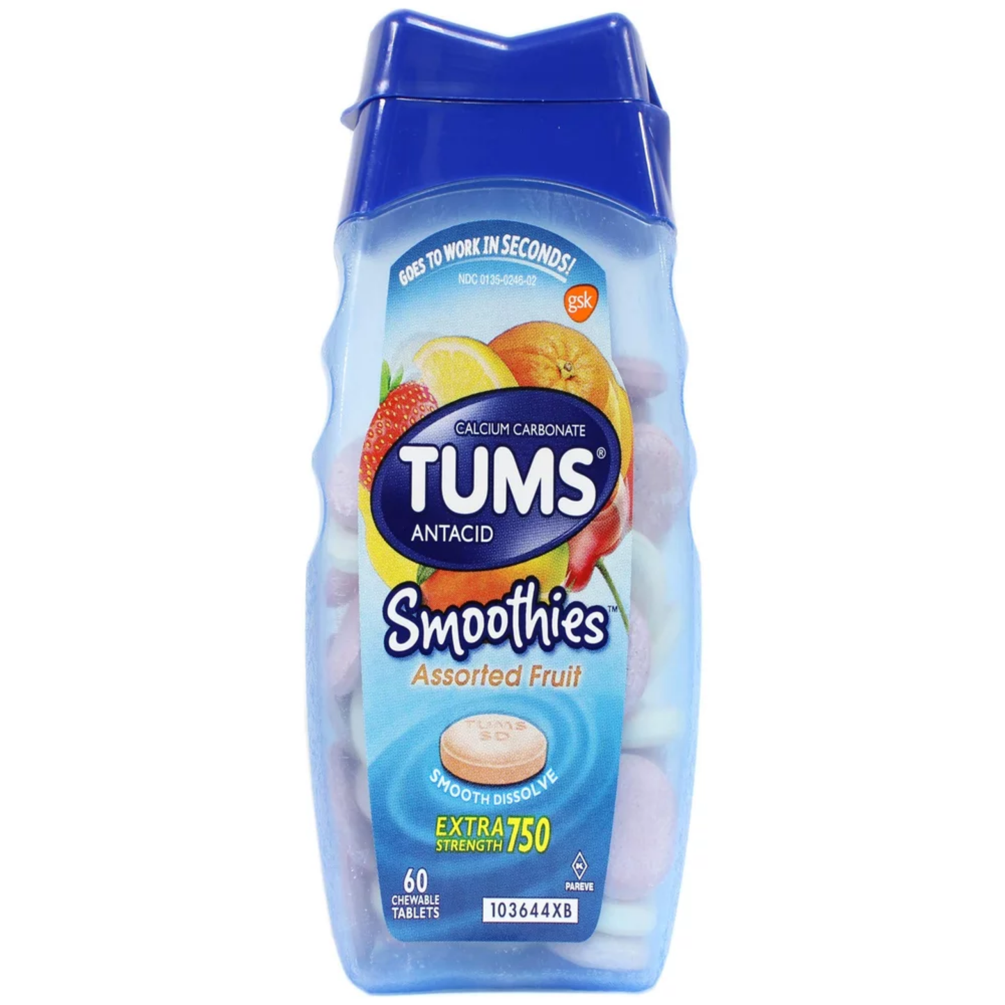 Anti Ácido Tabletes Mastigáveis, Smoothies ,Assorted Fruit , 140 Tabletes - Tums