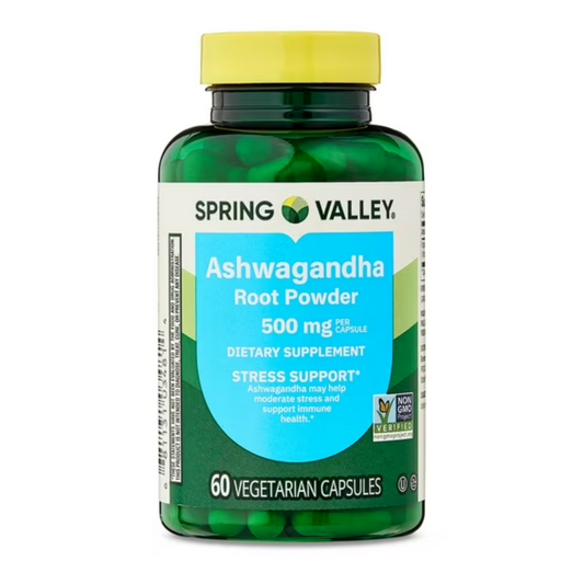 Ashwagandha Pó de Raiz 500mg 60 Cápsulas - Spring Valley