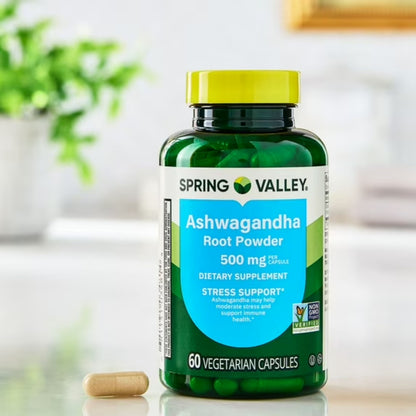 Ashwagandha Pó de Raiz 500mg 60 Cápsulas - Spring Valley