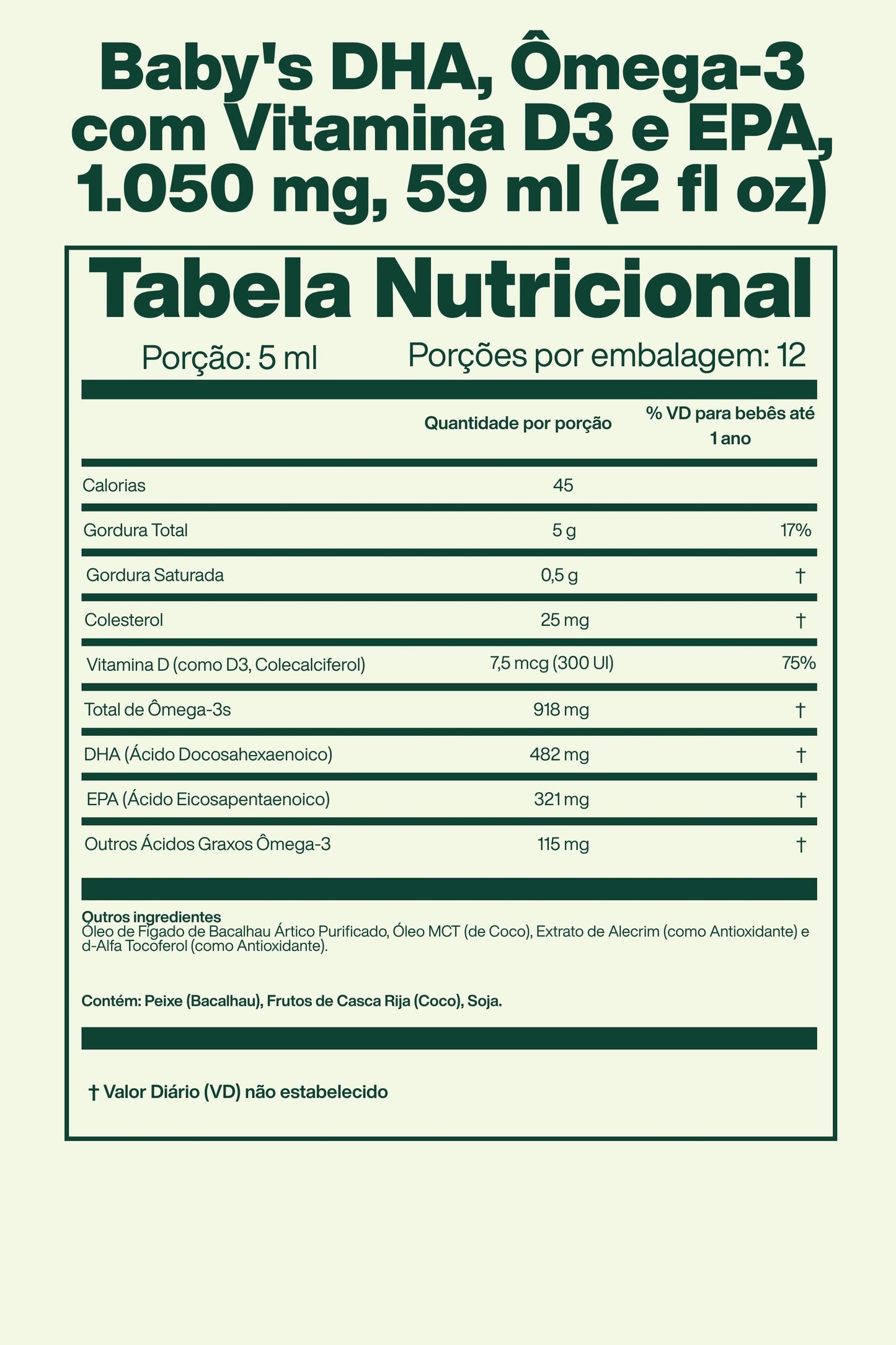 Baby's DHA, Ômega-3 com Vitamina D3 e EPA, 1.050 mg, 59 ml (2 fl oz) - California Gold Nutrition