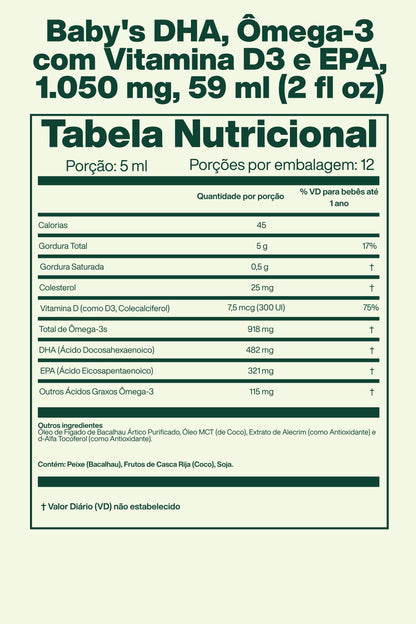 Baby's DHA, Ômega-3 com Vitamina D3 e EPA, 1.050 mg, 59 ml (2 fl oz) - California Gold Nutrition