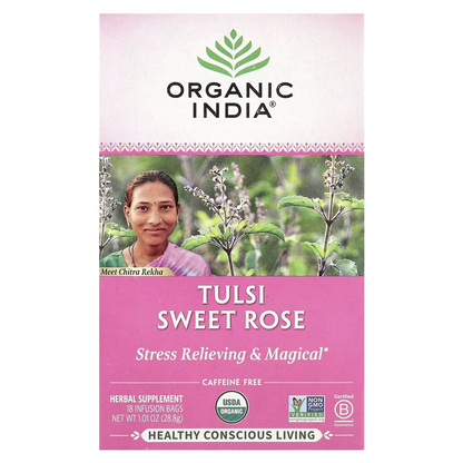 Chá Tulsi Rosa Doce Sem Cafeína 18 Sacos de Infusão 28,8 g - Organic India