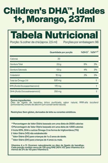 Children's DHA™, Idades 1+, Morango, 237ml - Nordic Naturals