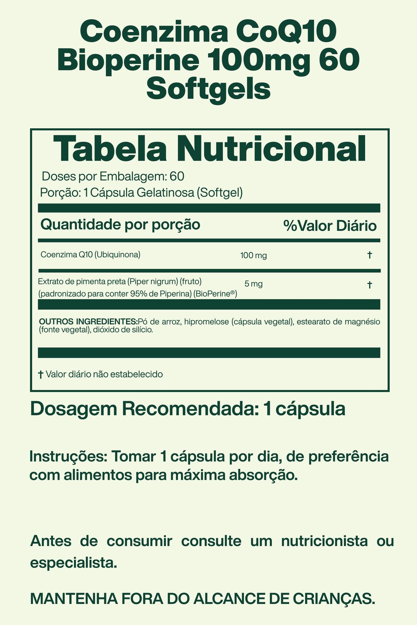 Coenzima CoQ10 com BioPerine 100mg 60 Softgels - Doctor's Best