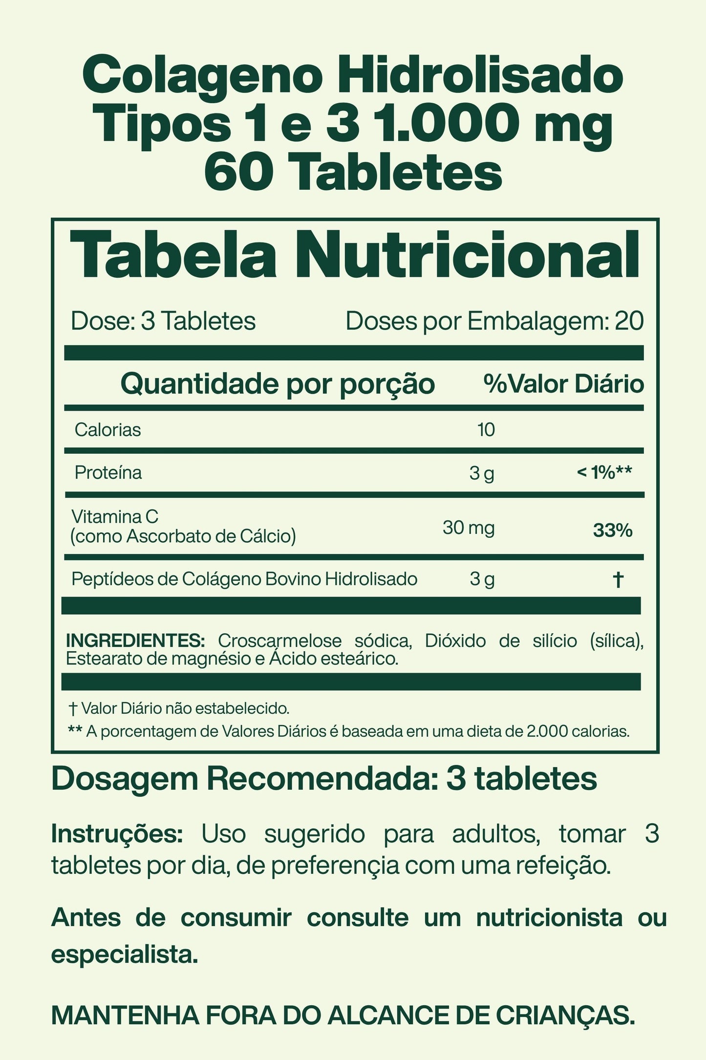 Colageno Hidrolisado Tipos 1 e 3 1.000 mg 60 Tabletes - Lake Avenue Nutrition