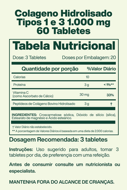 Colageno Hidrolisado Tipos 1 e 3 1.000 mg 60 Tabletes - Lake Avenue Nutrition