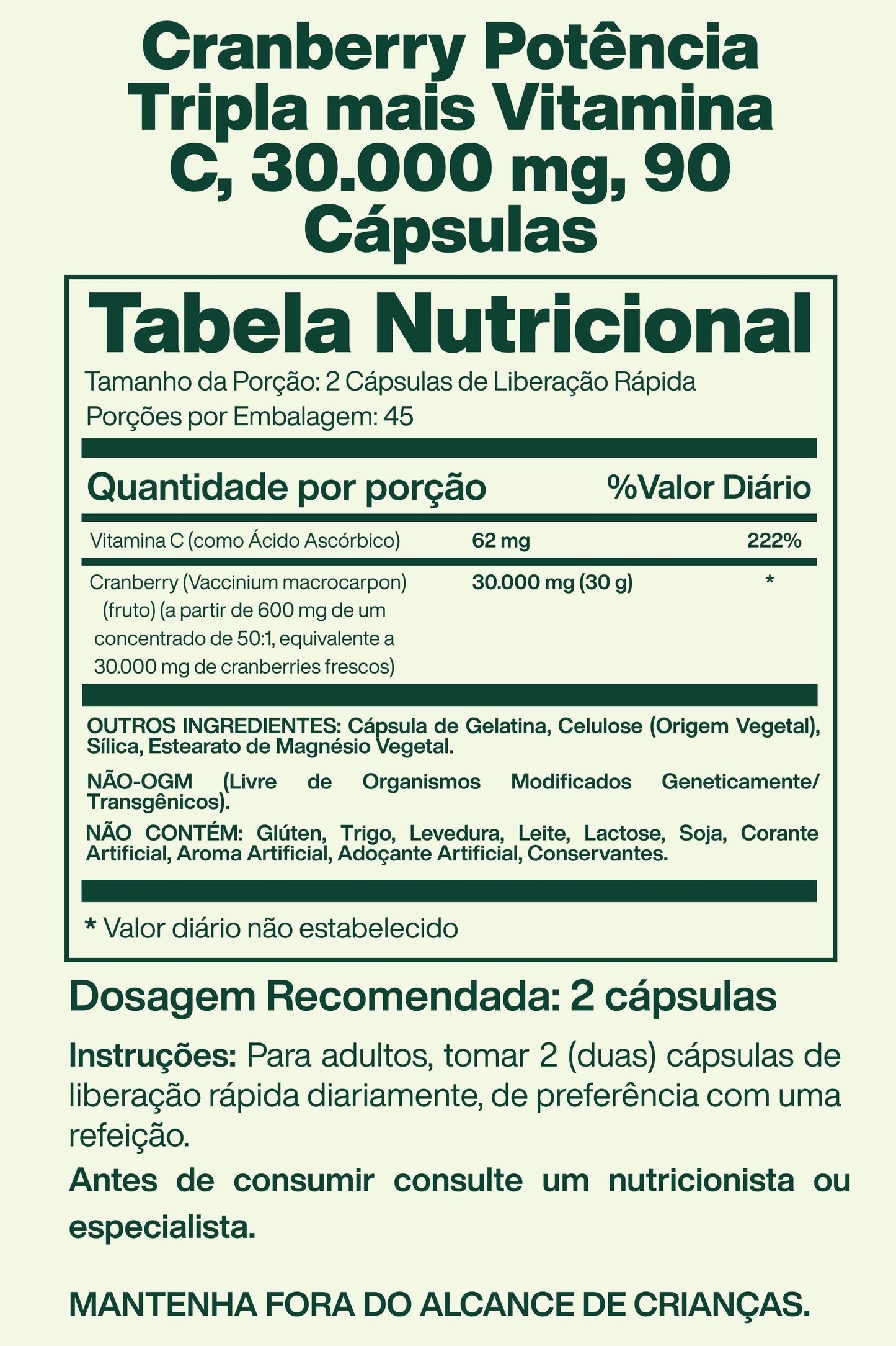 Cranberry Potência Tripla mais Vitamina C, 30.000 mg, 90 Cápsulas - Nature's Truth