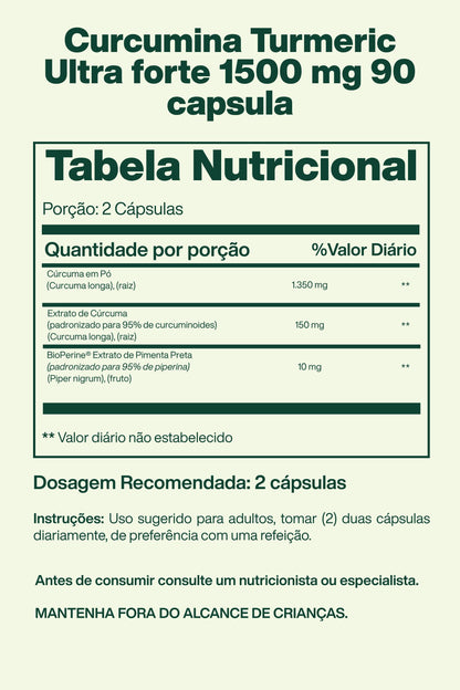 Curcumina Turmeric Ultra Forte 1500 mg com 90 Cápsulas - Spring Valley
