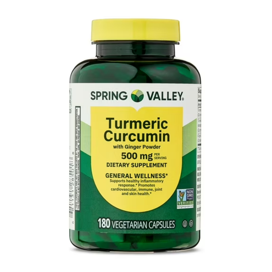 Curcumina Turmeric com Pó de Gengibre 500 mg 180 Cápsula - Spring Valley