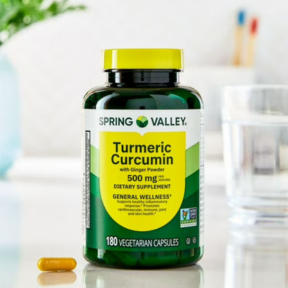 Curcumina Turmeric com Pó de Gengibre 500 mg 180 Cápsula - Spring Valley