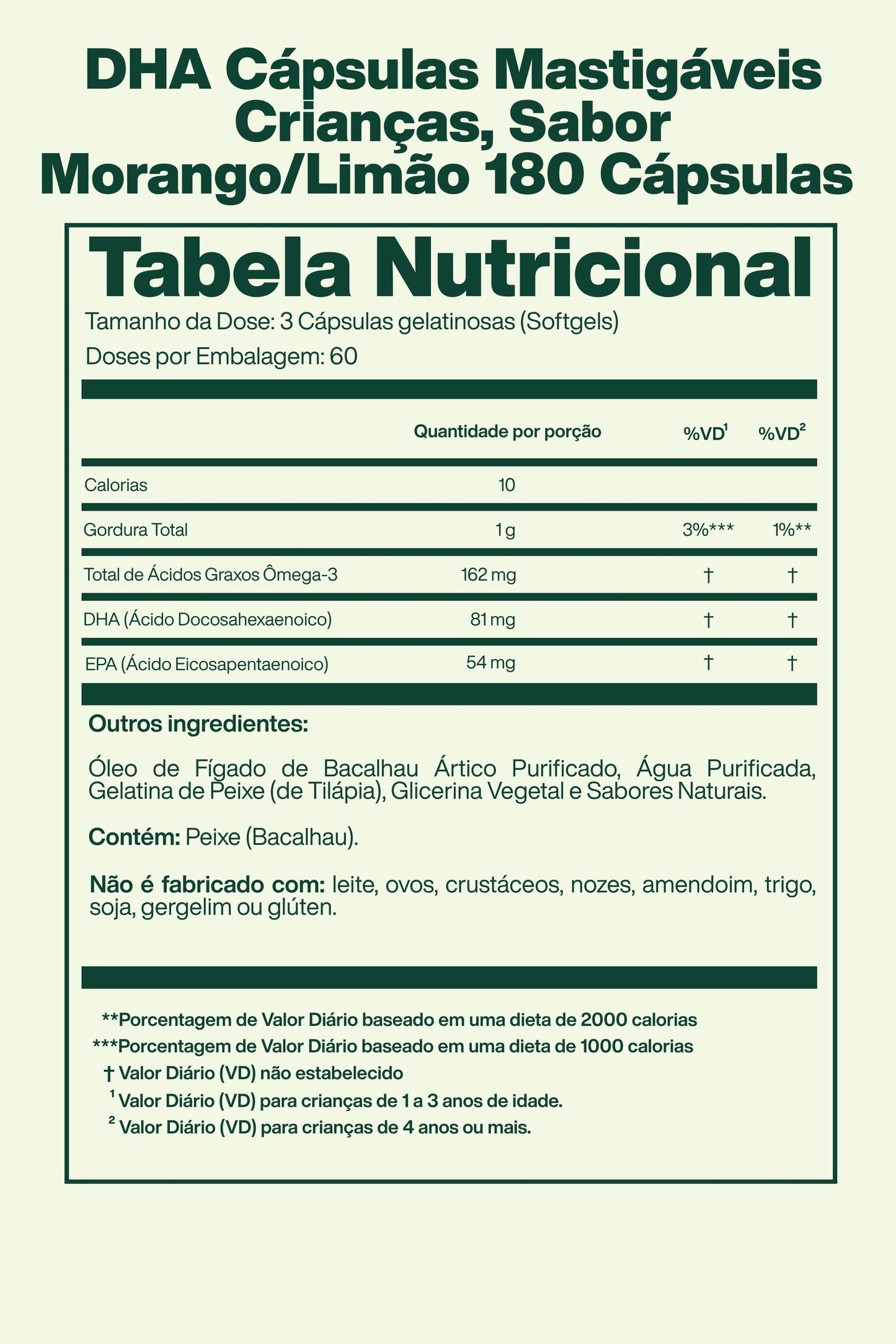 DHA Cápsulas Mastigáveis Crianças, Sabor Morango/Limão 180 cápsulas - California Gold Nutrition