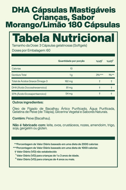 DHA Cápsulas Mastigáveis Crianças, Sabor Morango/Limão 180 cápsulas - California Gold Nutrition