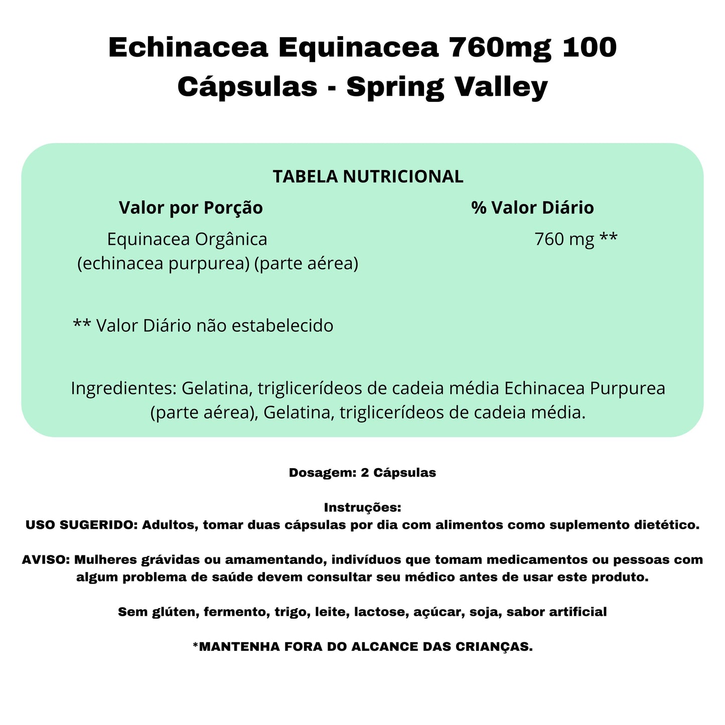 Echinacea Equinacea 760mg 100 Cápsulas - Spring Valley