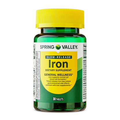 Ferro de liberação lenta 45 mg com 30 Tabletes - Spring Valley
