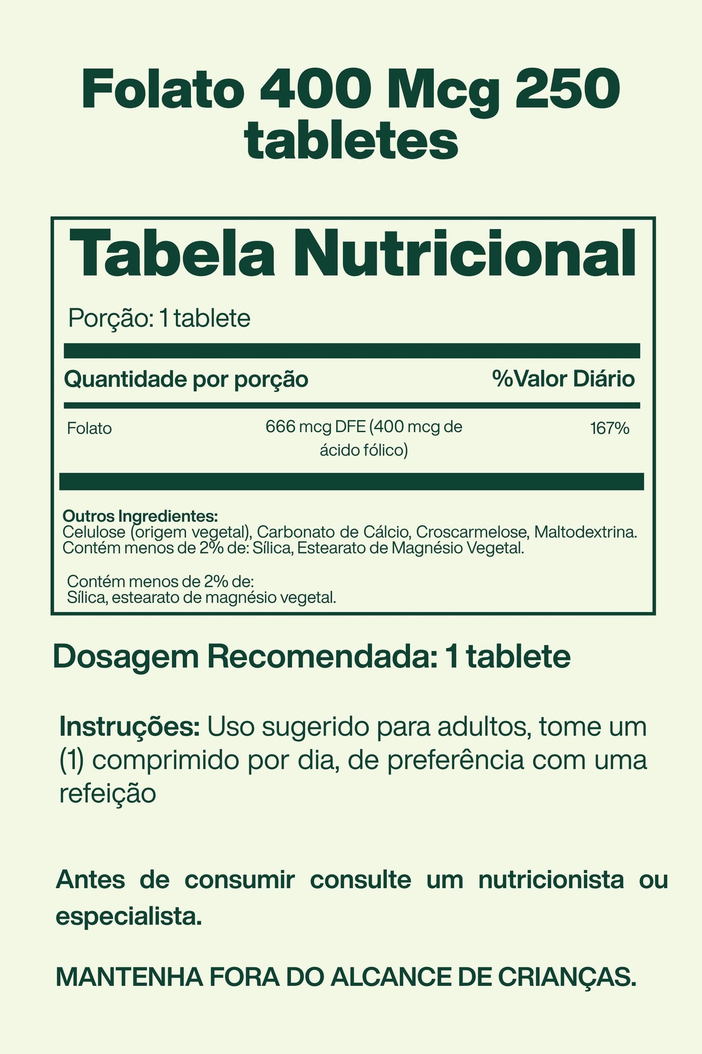 Folato 400mcg com 250 Tabletes - Spring Valley