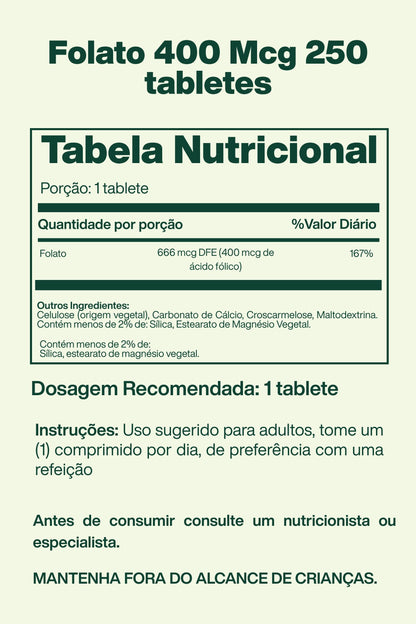 Folato 400mcg com 250 Tabletes - Spring Valley